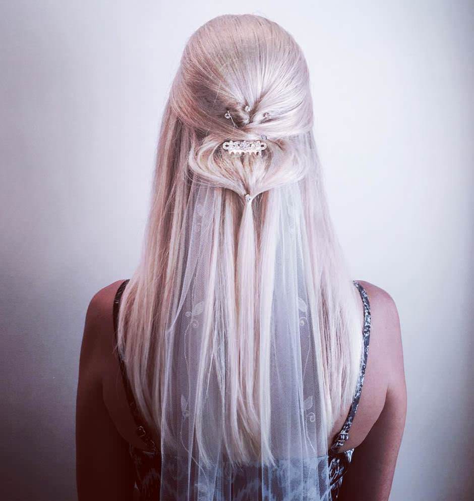 Semiraccolto da sposa 2018 capelli lisci con velo