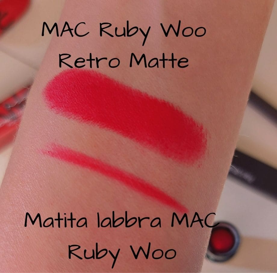 MAC Ruby Woo rossetto e matita swatches